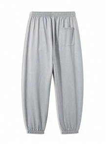 Set de 3 pantalones de chándal casuales para hombre de talla grande, pantalones deportivos sólidos y holgados con cordón en la cintura