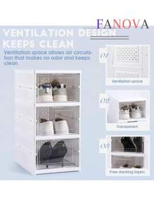 6 Pcs/Set Stackable Clear Plastic Shoe Boxes, Closet Shoe Organizer, Modular Shoe Storage Containers, White Plastic Shoe Storage - White - View 6