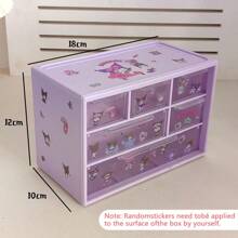 Organizador de mesa Sanrio com 6 compartimentos - Caixa de armazenamento de gaveta transparente com adesivos fofos de Kuromi, Melody e Cinnamoroll, presente de dia das mães