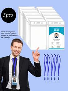 1/5/10/12pcs Clear Name Tags With Hanging Ropes, Plastic Vertical Name Badges, ID Card Clips, Blue Flat Hanging Ropes And Clips, Suitable For Office, Conference Business - Multicolor - View 13