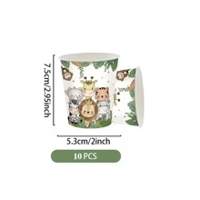 10pcs/20pcs Jungle Animal Themed Disposable Paper Cups, Cartoon Forest Animal Pattern One-Time Party Cups, Suitable For Birthday Parties, Family Gatherings, School Reunions, Outdoor Picnics - Multicolor - View 3