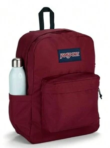 حقيبة ظهر JanSport SuperBreak Plus مع جيب مبطن للكمبيوتر المحمول مقاس 15 بوصة وجيب مدمج للزجاجات - حقيبة ظهر واسعة ومتينة للعمل والسفر - أحمر صدئ