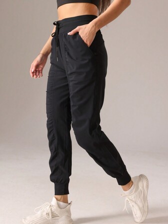 1Pc Women'S Sporty Pleated Solid Color Casual Pants Tights