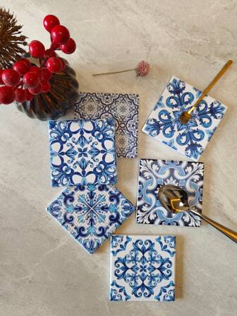 Set Of 6/4 Coasters For Drinks Absorbing Ceramic Coasters With Cork Base,Free High-Quality Metal Storage Rack,Tabletop Protection Mat For Mugs And Cups,Office,Kitchen,Gift For Housewarming Birthday And Family - Great Living Room Decor,House Warming Gifts New Home