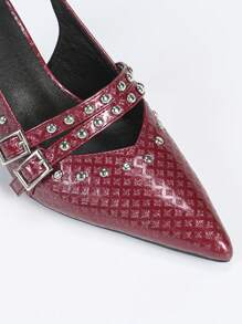 Sandalias de tacón grueso con punta puntiaguda y lazo, elegantes, para mujer, Otoño/Invierno 2025 - Burdeos - Ver 6