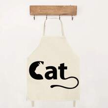 1pc Cat Pattern Linen Kitchen Apron, Creative Funny Fashionable Printed Home Cleaning Apron, Waterproof Anti-Oil Easy To Wash Cooking Baking Apron, Creative Home Apron, Work Uniform