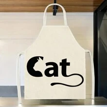 1pc Cat Pattern Linen Kitchen Apron, Creative Funny Fashionable Printed Home Cleaning Apron, Waterproof Anti-Oil Easy To Wash Cooking Baking Apron, Creative Home Apron, Work Uniform