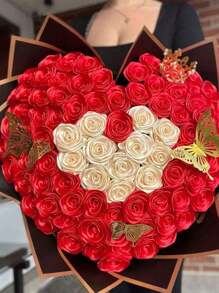 25 码/卷缎带，DIY 玫瑰花材料丝缎带装饰礼品包装织带婚礼派对蝴蝶结丝带，单面涤纶丝发带，花束用织物丝带，礼品包装用细绳丝带 - 紅色 - 查看 3