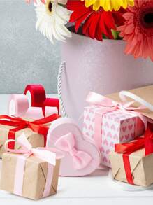 25 码/卷缎带，DIY 玫瑰花材料丝缎带装饰礼品包装织带婚礼派对蝴蝶结丝带，单面涤纶丝发带，花束用织物丝带，礼品包装用细绳丝带 - 紅色 - 查看 6