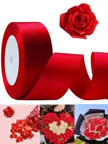 25 码/卷缎带，DIY 玫瑰花材料丝缎带装饰礼品包装织带婚礼派对蝴蝶结丝带，单面涤纶丝发带，花束用织物丝带，礼品包装用细绳丝带 - 紅色 - 查看 2