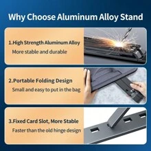 This 26cm X 5cm Portable Adjustable Aluminum Laptop Stand Is Compact, Foldable, And Non-Slip, Suitable For Desktop Use, With Enhanced Heat Dissipation And Ergonomic Design. The Stand Focuses On Portability, Convenient For People Who Need To Work Anytime, Anywhere. It Weighs Only About 200g. - Silver - View 7