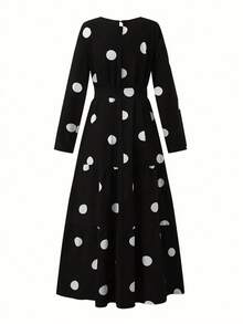 Vestido fruncido con lunares románticos - Blanco y Negro - Ver 4