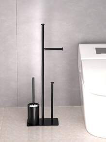 Black Toilet Paper Holder With Toilet Brush, Fits 4 Spare Toilet Paper Rolls, Floor-Standing Bathroom Paper Holder, Metal Independent Toilet Paper Roll Storage Rack, Bathroom Accessory