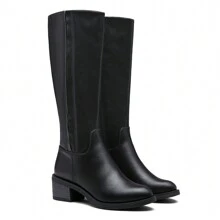Women's Knee High Boots, Riding High Boots With Inner Zipper And Side Hidden Elastic Band + Wide Calf - Black - View 5