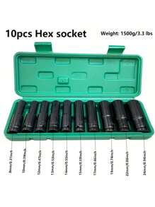 10pcs Electric Wrench Socket Set, 8-24mm Extended Sockets, Pneumatic Short Hex Sockets,Tools For Men - Multicolor - View 8