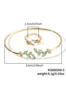 Anillozirconia cúbica con diseño de hoja  & Brazalete - Multicolor - Ver 19