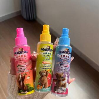 1pc香草香皂香味，白茶茉莉，柑橘雪松桃子用作小熊衣物香水喷雾100ml除臭持久防静电除臭空气清新剂保留香味和水分产生，不含酒精，便携小包装，适合情人节礼物，朋友，爱人，家人，家庭和办公室清新空气，持久香气。