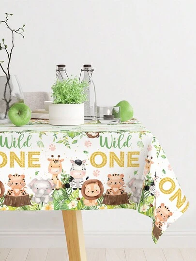 3pcs 130*220cm Jungle Animal Wild One Style Disposable Tablecloth, Jungle Theme Birthday Babe Shower Family Holiday Party Room Table Decoration Supplies, Wild One Birthday Party Table Runner Table Cover