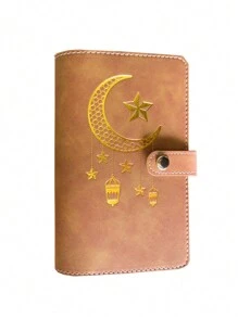 1pc Soft PU Leather Binder Notebook With Cash Budget Loose-Leaf Organizer, Printed With Lucky Patterns Like Star, Moon, Lantern, With 10 Zipper Pockets,Back To School,School Supplies