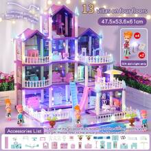 Juego de muñecas de bricolaje con casa de muñecas, incluye muñeca y muebles, regalo de casa de muñecas de princesa, con característica que brilla en la oscuridad (requiere suficiente absorción de luz), (tira de iluminación gratis, muñeca gratis) - Morado - Ver 17