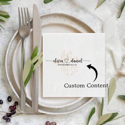 12.5x12.5cm Personalized Floral Pattern Napkins, Wedding Decoration Paper Napkins, Engagement Party, Anniversary Supplies, Bridal Shower Dining Napkins