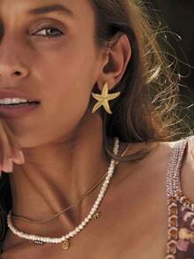 Tropiscape 1 Pair Zinc Alloy Jewelry Summer Style Bold Lightweight Starfish Statement Gold Non Waterproof Earrings Vacay Vibes Vacation Relax Beach Autumn Christmas Christmas Winter Christmas Gifts