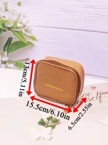 1pc Minimalist Waterproof Square Makeup Bag, PU Leather Large Capacity Cosmetic Organizer Pouch, Portable Carry Small Items Bag