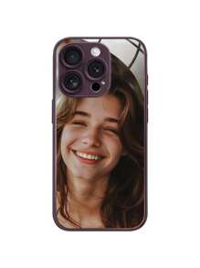 Mirror 1pc Photo Metal Paint Glass Phone Case, Compatible With Apple  16/16Pro/16Plus/16ProMax, Suitable For Valentine's Day/Couples/Family/Children/Pets - Purple - View 5