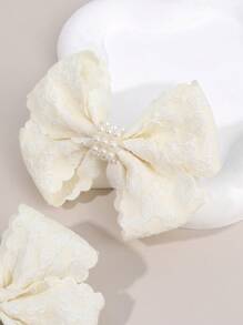 2pcs White Hair Bow Clips For Girls,Fabric Yarn Pearl Hair Bows Clips For Kids,Fashion Alligator Clips Decor Hair Accessories For Toddlers Gifts