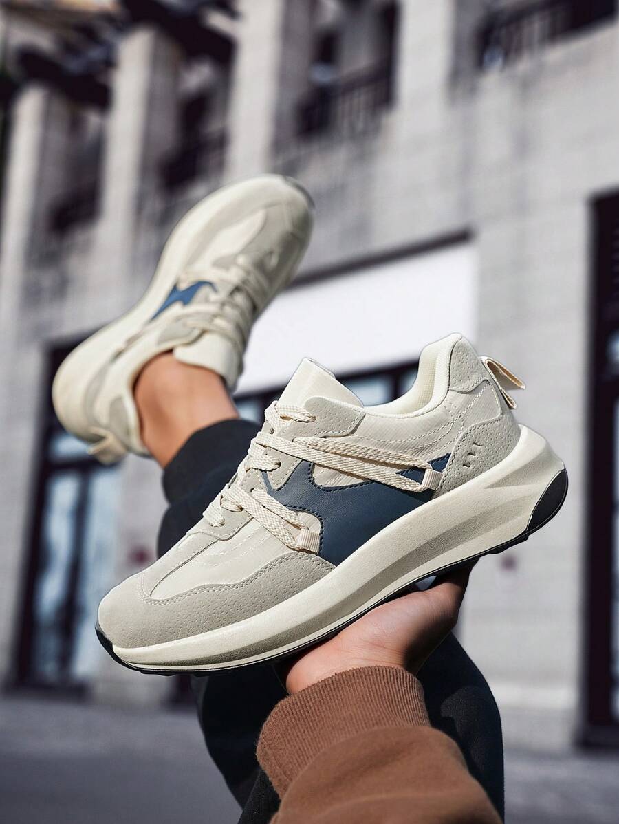 Giày thể thao nam đế dày chống trượt, đế da màu tương phản, thoải mái, giảm xóc, thời trang, phong cách cổ điển, giản dị, đa năng, dành cho các cặp đôi, đi bộ đường dài ngoài trời