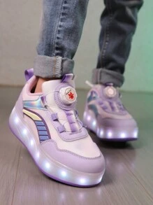 1 双儿童时尚 LED 发光鞋，经典学生溜冰鞋，USB 充电溜冰鞋，低帮溜冰鞋，青少年透气户外运动鞋，适合所有季节 - 紫色 - 查看 8