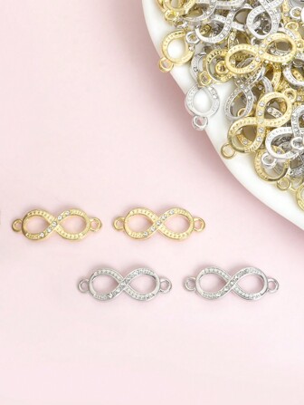 10pcs Creative Infinite Sign Rhinestones Inlaid Hollow Out Pendants Connectors - Charms With Double Hanging Lucky Digit 8 Design Alloy Links For DIY Men Women Bracelets Necklaces Anklets - Unique Accessories For Personalized Gifts