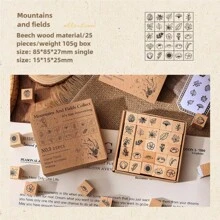 25 Pcs/Box, Vintage Wooden Stamp Set, Suitable For DIY Journals, Scrapbooks And Crafts, Unique, Creative, Personalized Art, Three Options To Choose From,Back To School,School Supplies - Wooden Seal - View 10