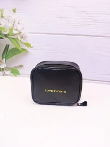 1pc Minimalist Waterproof Square Makeup Bag, PU Leather Large Capacity Cosmetic Organizer Pouch, Portable Carry Small Items Bag