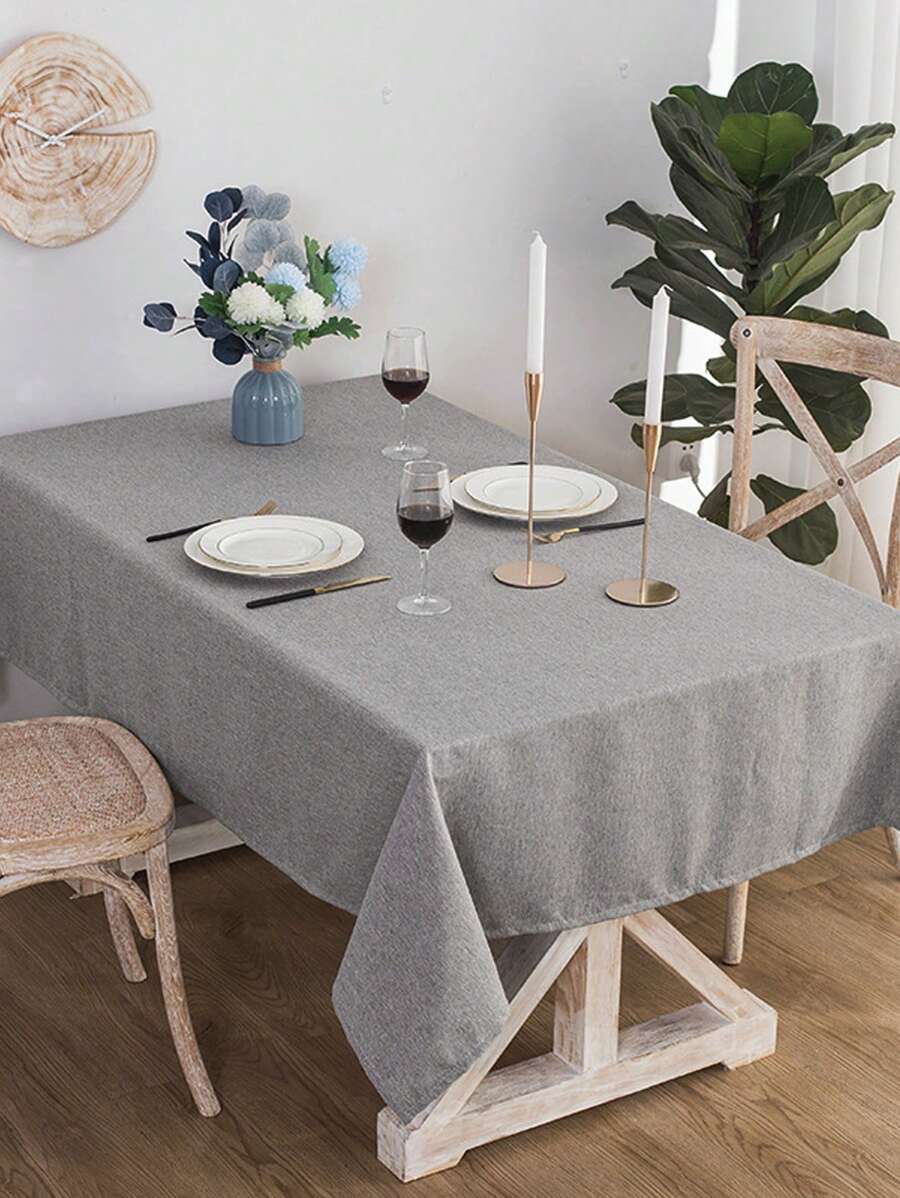 1pc Plain Linen Tablecloth, Rectangular Shape Suitable For Dining Room, Banquet, Birthday Party, Wedding, Outdoor - Grey - View 1
