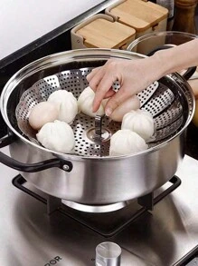 1pc Stainless Steel Collapsible Steamer Rack With Drip Tray, Adjustable Design For Steaming Fruits, Vegetables, Seafood - Silver - View 3