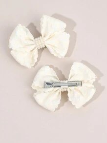 2pcs White Hair Bow Clips For Girls,Fabric Yarn Pearl Hair Bows Clips For Kids,Fashion Alligator Clips Decor Hair Accessories For Toddlers Gifts