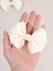 2pcs White Hair Bow Clips For Girls,Fabric Yarn Pearl Hair Bows Clips For Kids,Fashion Alligator Clips Decor Hair Accessories For Toddlers Gifts