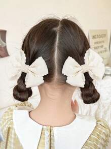 2pcs White Hair Bow Clips For Girls,Fabric Yarn Pearl Hair Bows Clips For Kids,Fashion Alligator Clips Decor Hair Accessories For Toddlers Gifts