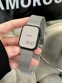 1pc Christmas Gift Magnetic Milanese Mesh Metal Folding Strap Compatible With Apple Watch Apple Watch Band Bands, Luxury Feeling Watch Band Compatible With Apple Watch Series 7/6/5/4/3/2/SE Compatible 42mm 38mm 40mm 41mm 44mm 45mm 46mm 49mm, Unisex Fashion Smartwatch Replacement Strap Compatible With Apple Watch Ultra2 Ultra SE2 SE 10 9 8 7 6 5 4 3 2 1