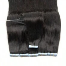 Tape In Hair Extensions Human Hair Silk Straight Cuticle Remy Tape In Extensions Skin Weft 20pcs/Pack 12" 14" 16inch Tape Ins - Natural Black - View 3