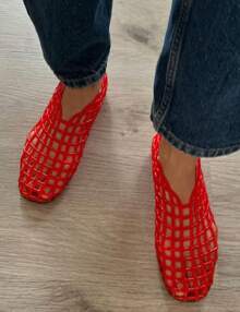 Blue Mesh Ballet Flats Shoes For Women Dressy Comfortable Jelly Ballerina Flats For Women HollowJelly Flats Clear Jelly Sandals For Women - 紅色 - 查看 1