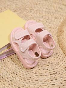 儿童夏季新款网眼双带钩环设计舒适防滑软底幼儿拖鞋，适合室内、户外、度假、轻便多功能沙滩凉鞋 - 粉色 - 查看 5