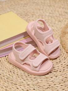 儿童夏季新款网眼双带钩环设计舒适防滑软底幼儿拖鞋，适合室内、户外、度假、轻便多功能沙滩凉鞋 - 粉色 - 查看 6