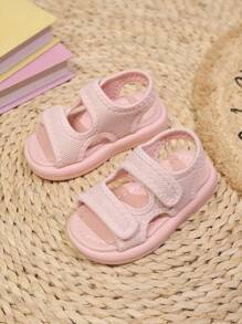 儿童夏季新款网眼双带钩环设计舒适防滑软底幼儿拖鞋，适合室内、户外、度假、轻便多功能沙滩凉鞋 - 粉色 - 查看 1