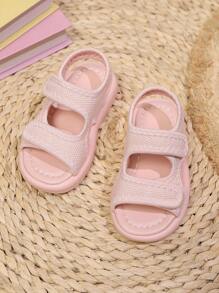 儿童夏季新款网眼双带钩环设计舒适防滑软底幼儿拖鞋，适合室内、户外、度假、轻便多功能沙滩凉鞋 - 粉色 - 查看 3