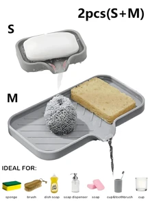 1/2 Silikonowa tacka ociekowa, osłona przeciwbryzgowa zlewu kuchennego - silikonowa podkładka odpływowa na uchwyt kranu, dozownik płynu do mycia naczyń, uchwyt na gąbkę, idealna do blatów kuchennych i łazienek