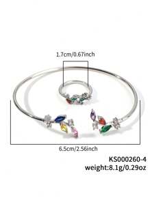 Anillozirconia cúbica con diseño de hoja  & Brazalete - Multicolor - Ver 16