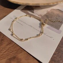 18K titânio aço leve luxo simples pulseira de corrente dupla joias requintadas - Dourado - Visão 2