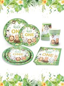 40 件/套丛林动物主题 1 岁生日派对装饰一次性餐具、一岁派对装饰 1 岁生日装饰一次性餐具、生日礼物派对礼物一次性食品容器、厨房食品托盘蛋糕托盘 - 1歲生日 - 查看 1